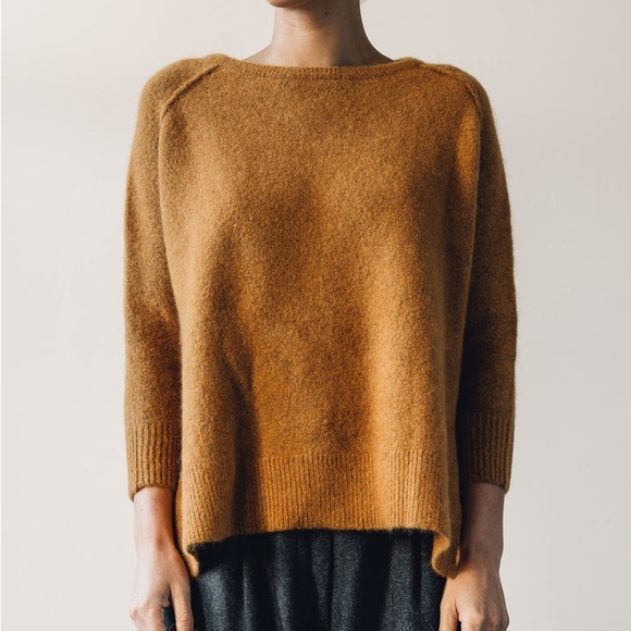 7115 by SZEKI Exposed Seams Sweater, Pumpkin Elegant Women's Crew Neck Size: M - Picture 2 of 12